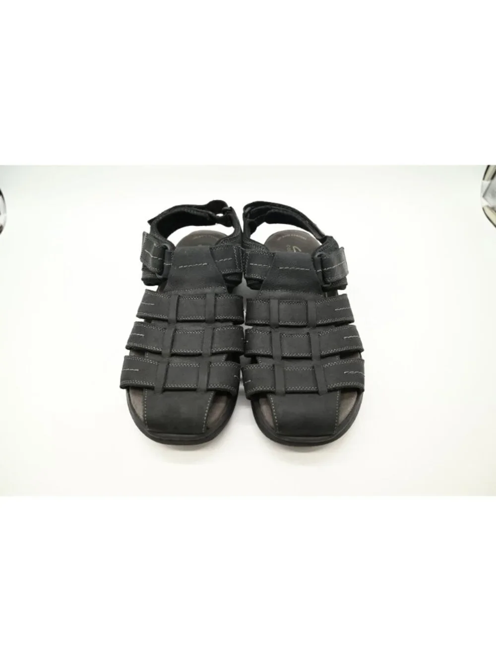 Clarks Walkford Fish Fisherman Sandals Sz 11 Black Tumbled Hook & Loop Comfort
